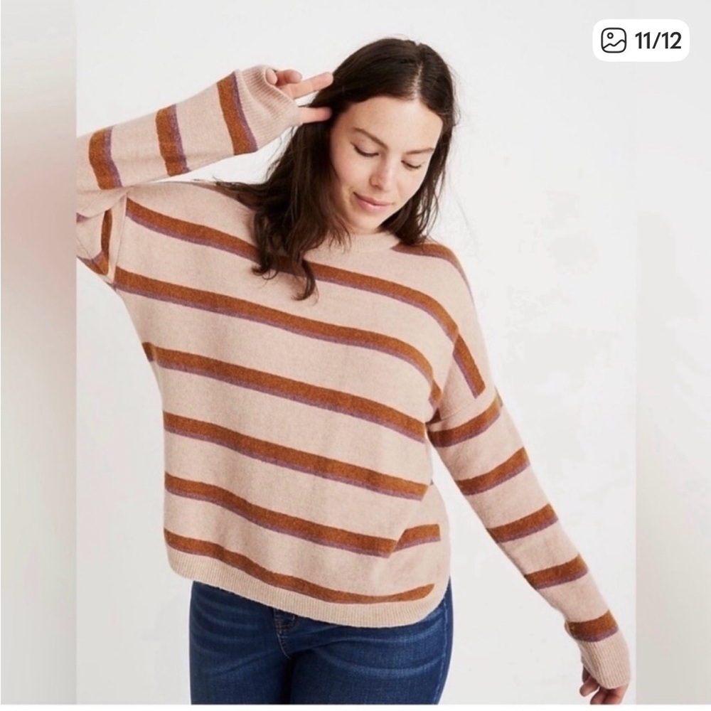 Madewell Beige Brown Striped Crewneck Sweater